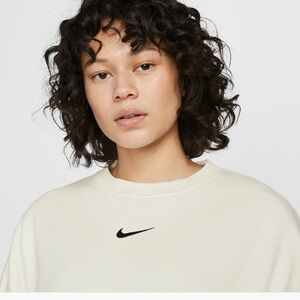 Nike Women's Phoenix Fleece 133 Sail Sweatshirt with Black Swoosh